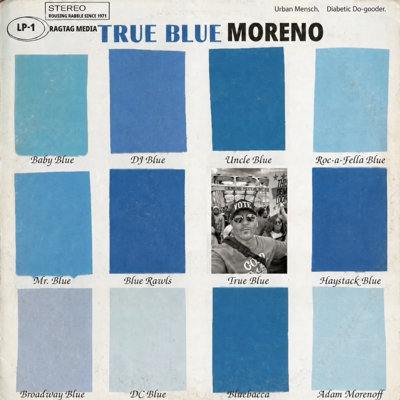 True Blue album cover, a Blue Note-style grid of Blue Moreno personas